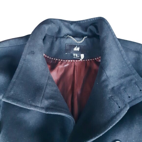 H&M 40R Black Double Breasted Wool Blend Men's Button Up Pea Coat - Picture 5 of 16